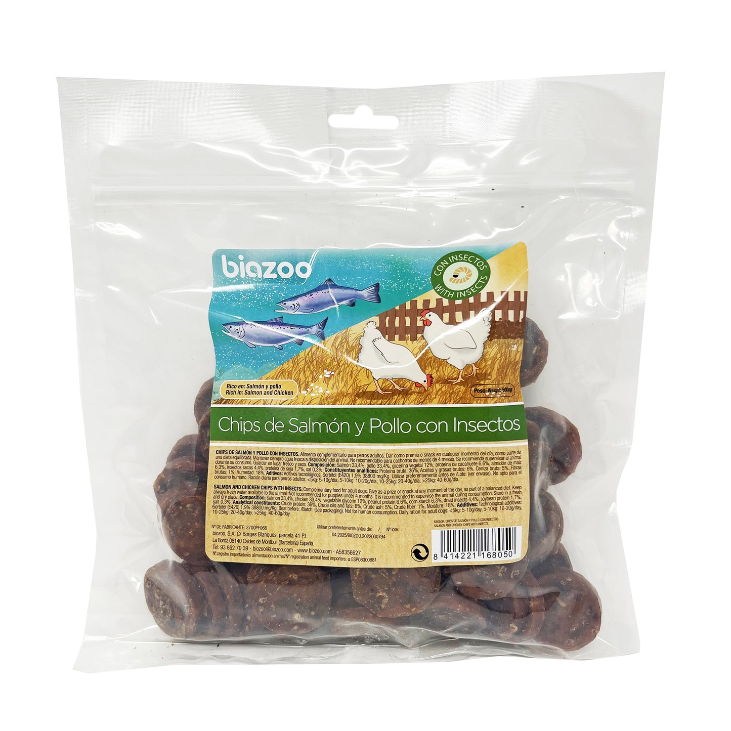 Salmon and chicken chips with insects 500grs