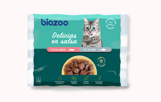 Grain-free Cat Delicacies in Sauce with Salmon and Tuna
